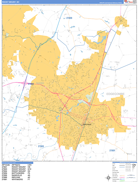 Rocky Mount Zip Code Wall Map